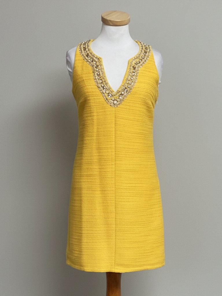 Julie Brown Yellow Dress With Beading, Size 0, New With Tags!